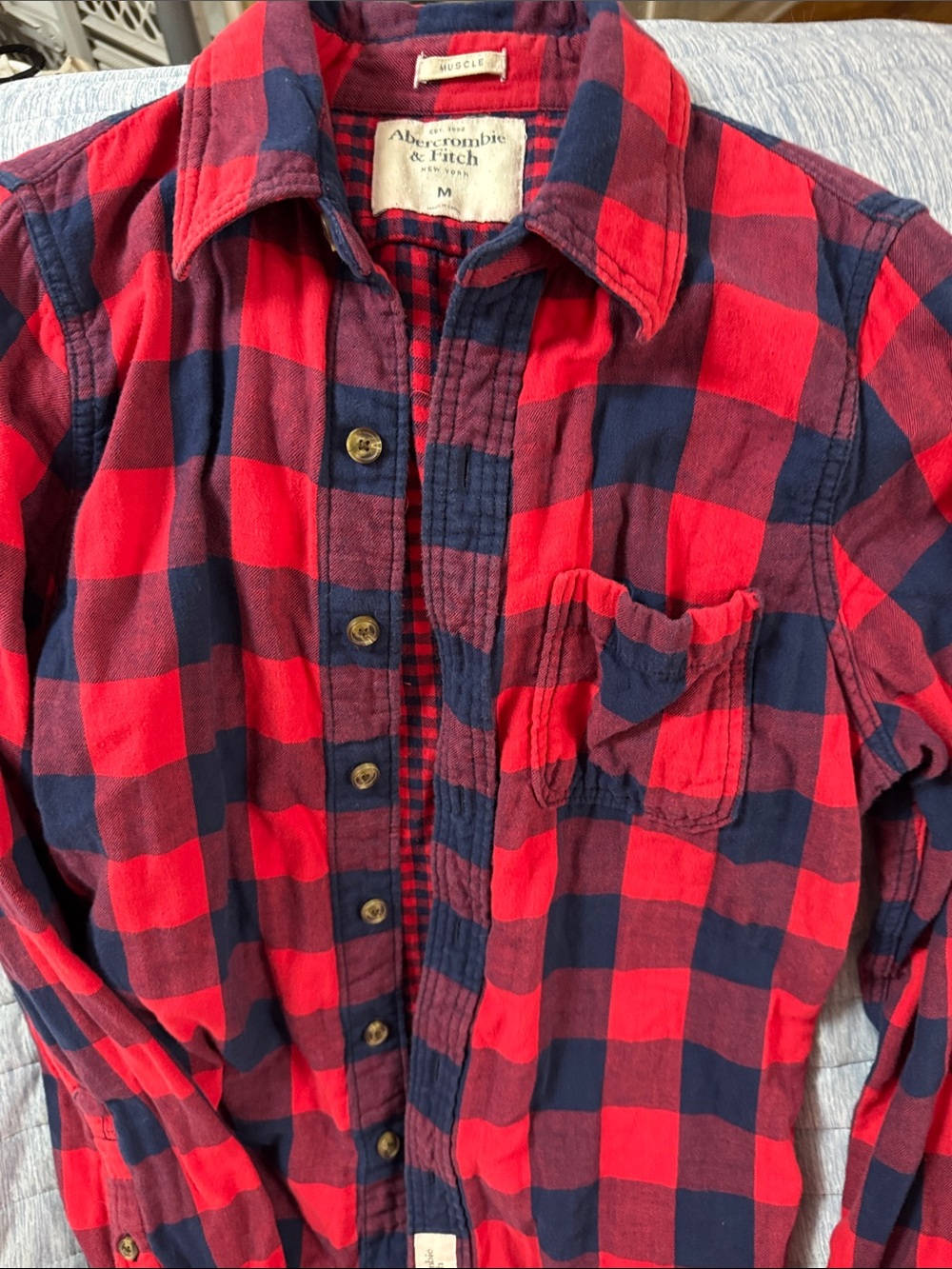 Abercrombie & Fitch Red and Navy Buffalo Plaid Flannel Shirt